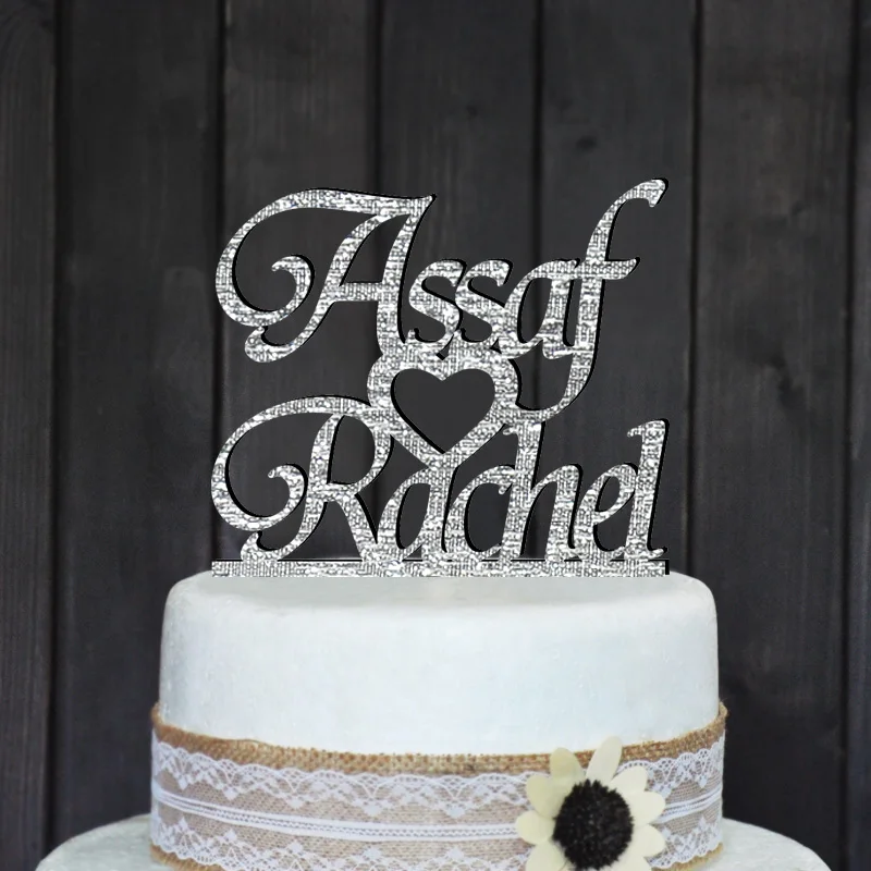 

Personalized Wedding Cake Topper, Custom Cake Topper,Wedding Decoration, Acrylic Silver Glitter, Personalized Your Names