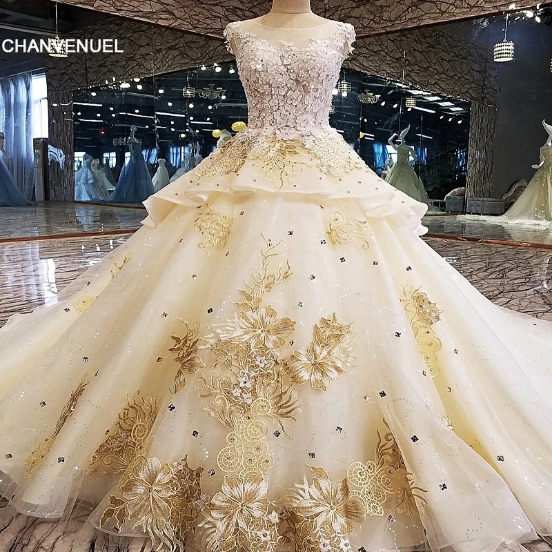 Ls00127 De Luxe Robe De Mariage Pour Nuptiale 3d Fleur Perlee Robe De Bal Sans Manches De Mariee En Dentelle Robe Robes De Noivas Reel Photos Aliexpress