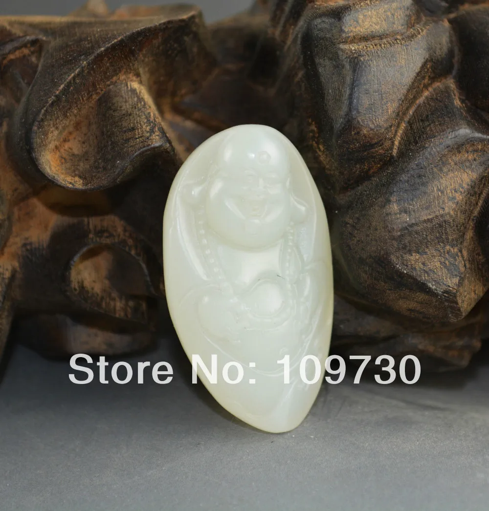 

dh 0057 hetian Nephrite white jade jadeite necklace pendant happy smile buddha statue