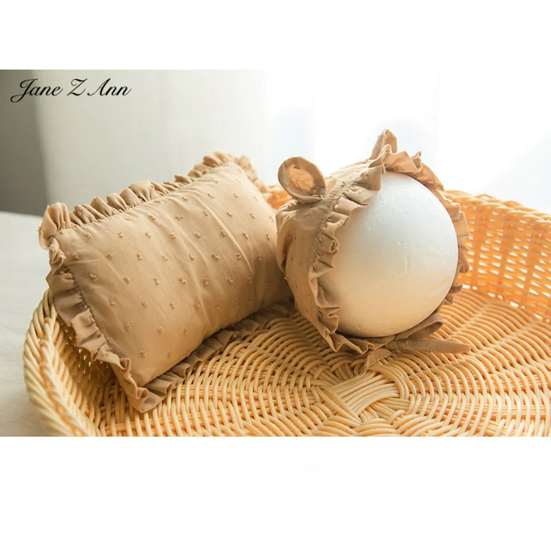 Jane Z Ann Новое поступление реквизит для фотосъемки новорожденных сплошной цвет шляпа для кошки+ кружевные подушки качество аксессуары для студийной съемки - Цвет: khaki