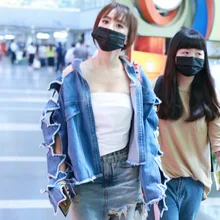 Women Hole Short Denim Jacket Korean Loose Hollow Out Student bf Jeans Jackets Tops Fashion Stars Patchwork Denim Coat Female stars big fashions women strong sparkling diamonds pearls patchwork denim coats female stage show cool beading jeans jacket coat
