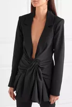2018 Female Black Office Blazer Jacket Solid Elegant Slim Tunic Deep V Neck Sexy Outwear 2018 Female Black Office Blazer Jacket Solid Elegant Slim Tunic Deep V Neck Sexy Outwear