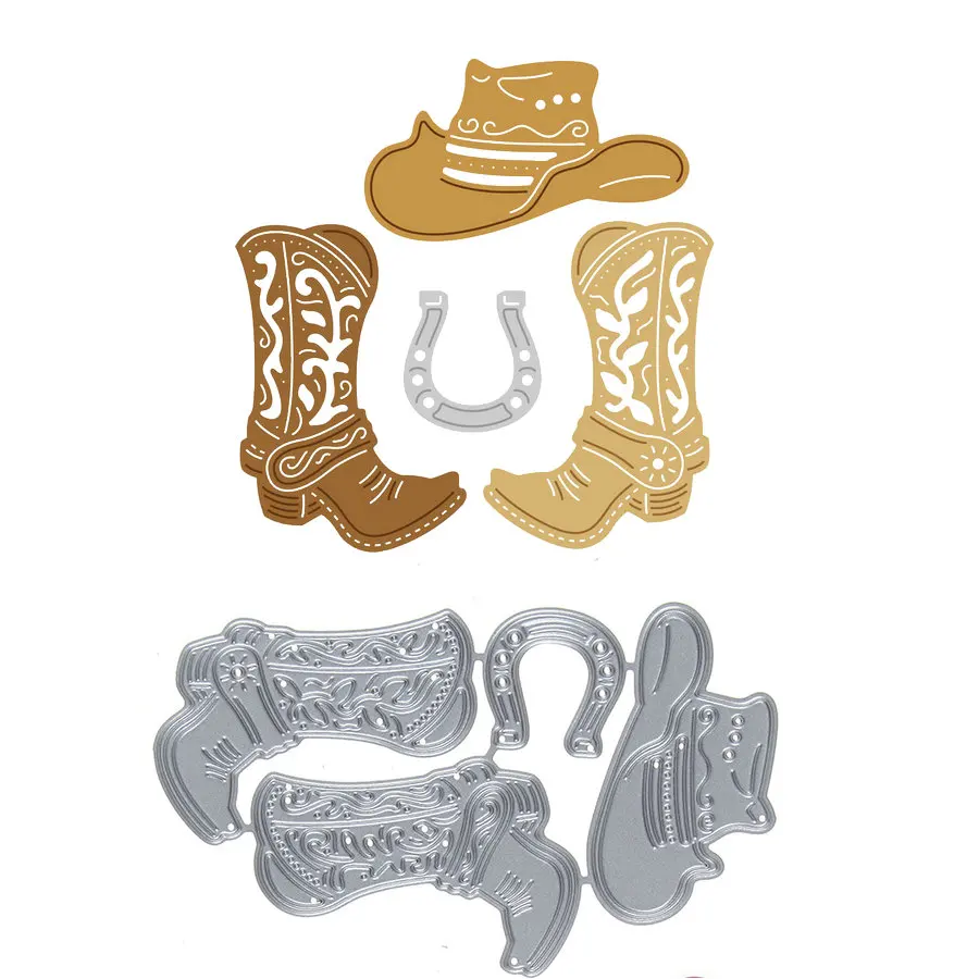 

Cowboy Hat Boots Sets Metal Cutting Dies Stencil Scrapbooking DIY Carbon Dies Scrapbooking Dies Photo Album Art Card Dies Cut