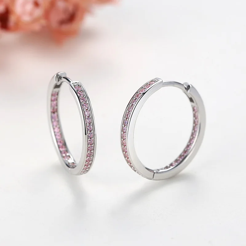 Калетин, чистое 925 пробы серебро, маленькие серьги-кольца для женщин, круглый розовый, белый фианит, уникальные серьги, роскошные ювелирные изделия Brinco