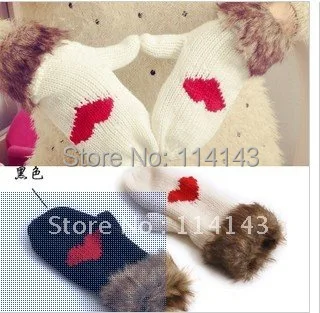 

Cute Fur Heart Winter Knitted Gloves,Free Shipping