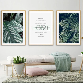 

Nordic Tropical Green Leaves Life Quote Wall Art Prints Canvas Paintings Pictures Poster Living Room Home Decorative