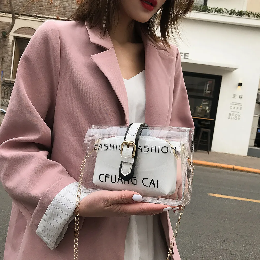 

PVC Elegant Ladies Cross body Bag Transparent Messenger Bag Simple Fashion Shoulder Bag Small Square Bag Wholesale 10H