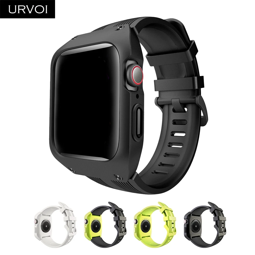 URVOI полная защита для Apple Watch series 5 4 Силиконовый ремешок для iWatch водонепроницаемый мягкий ремешок slim fit antishock Жесткий чехол 44 мм