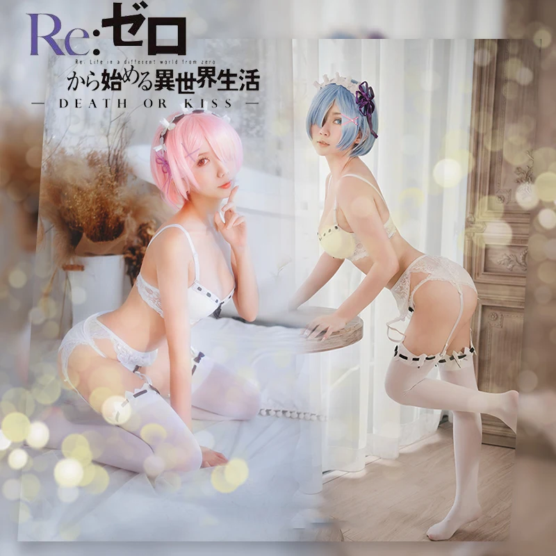 Аниме! Re:Life in a different world of zero Rem Ram Lovely Lolita белый костюм для костюмированной