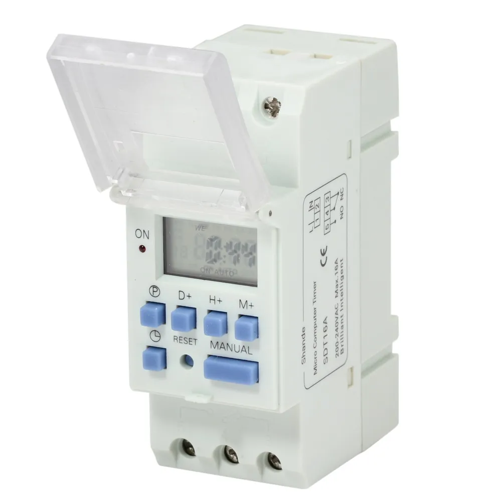 

Digital Timer Switch Microcomputer Electronic Weekly Programmable Relays Control 220VAC 16A Din Rail Mount