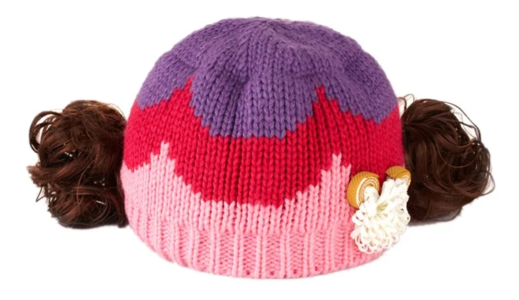 Вязаная шляпка для девочки, для детей 5-36 месяцев, волнистая кукла, парик, вязаная Цветочная зимняя шапочка для девочек, шапка с рисунком в стиле пэчворк