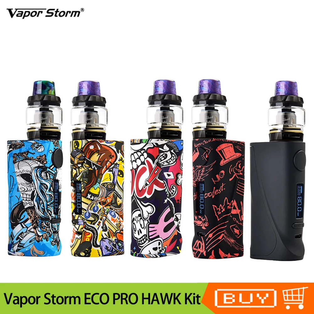 Оригинальный комплект Vapor Storm ECO Pro 80 Вт 0 91 дюймовый экран TC Box Mod с емкостью 6 мл Hawk