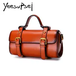 YeeSupei 2018 Женская винтажная Сумка-бочонок Женская Высокая емкость натуральная кожа сумка на плечо женская классическая сумка