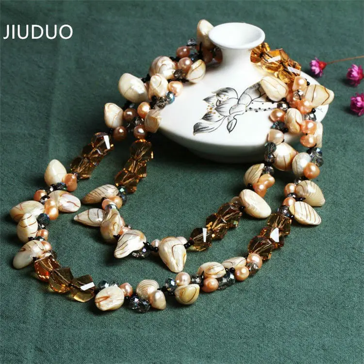 

Wholesales 2017 NEW large size Ellipse seed shape natural fresh water pearl necklace statement Golden fine necklaces jewelry