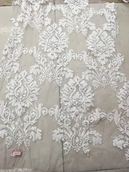 

embroiderd lace fabric DiuDiu-10768 with sequins beautiful Nigerian sequins lace fabric for party dress