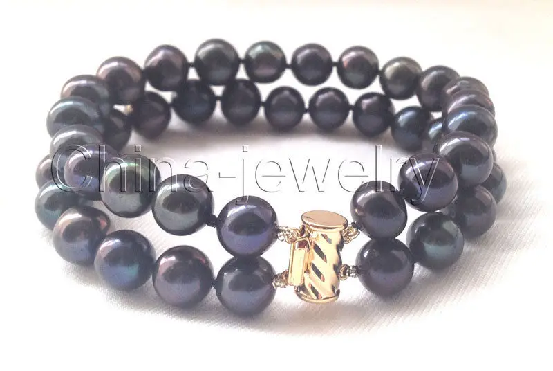 

Beautiful AAA 2row 8" 10mm natural black round freshwater pearl bracelet -14k @^Noble style Natural Fine jewe SHIPPING 6.2 6.02