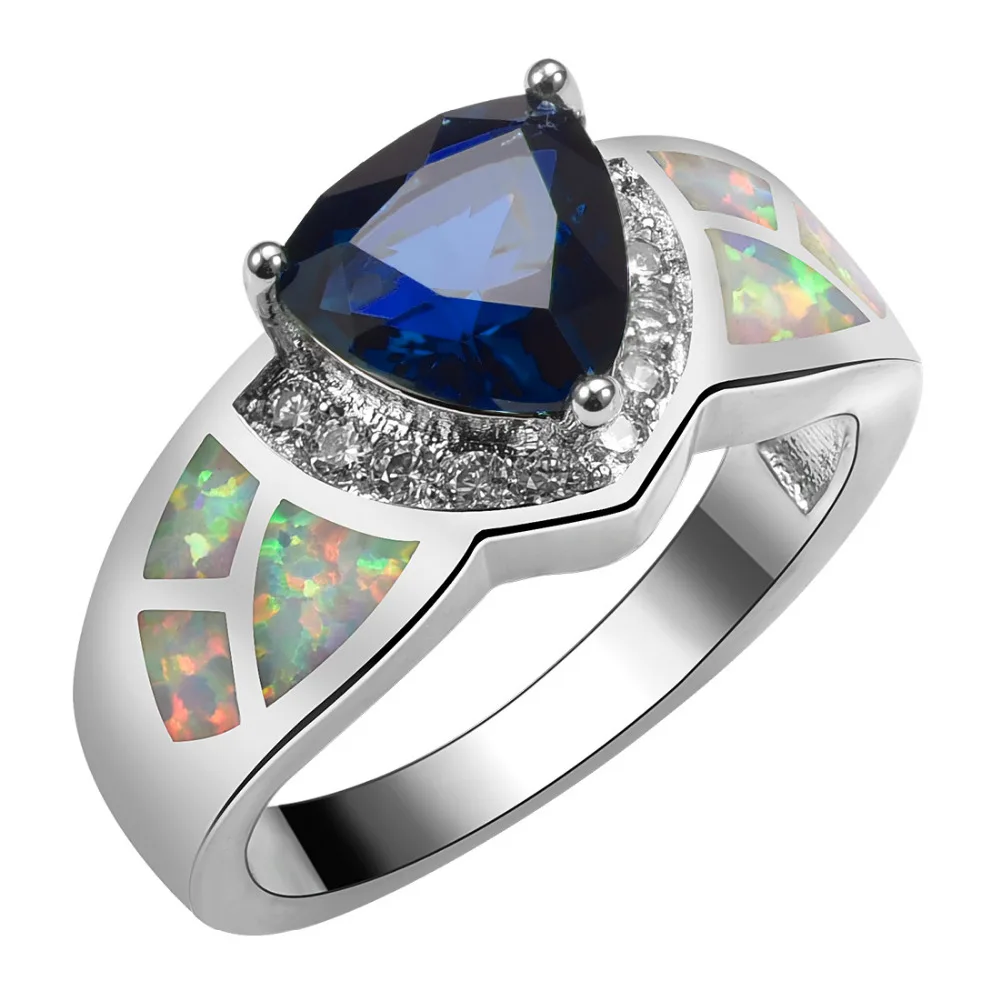 Blue Crystal Zircon With White Fire Opal 925 Sterling