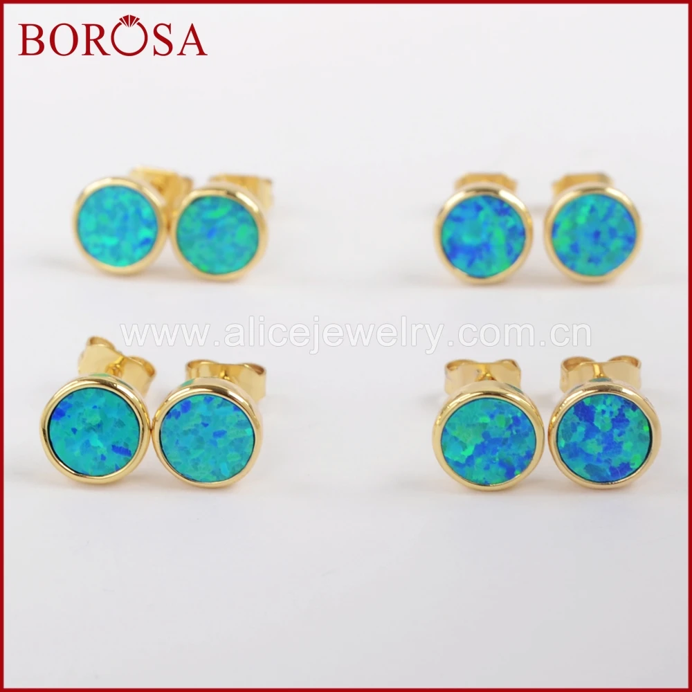 Серьги гвоздики BOROSA ZG0227 женские ювелирные украшения с золотой оправой и голубым