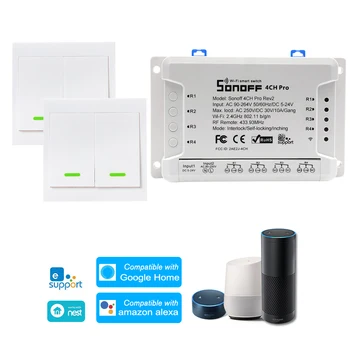 

SONOFF 4CH Pro R2 ITEAD RF 433MHz 4 Gang WiFI Smart Switch 3 Working Modes Inching/Self-Locking/Interlock For Amazon/Google