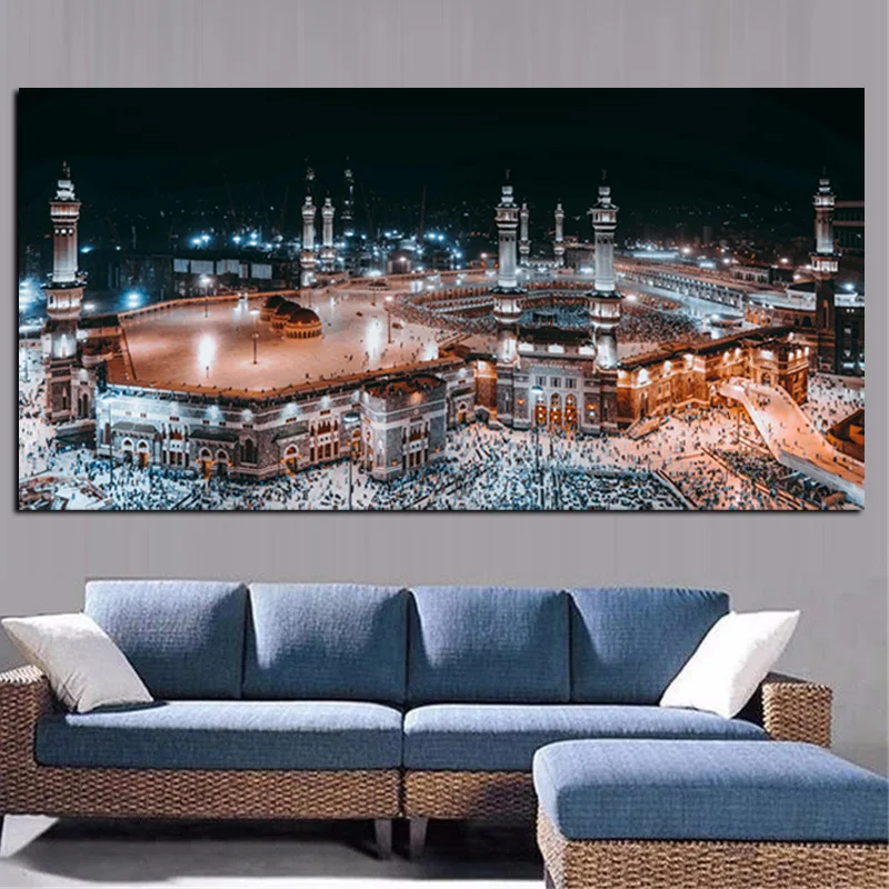 

Print Mecca Islamic Last Day of Hajj Round Ornament View Muslim Mosque Landscape Painting On Canvas Religious Art