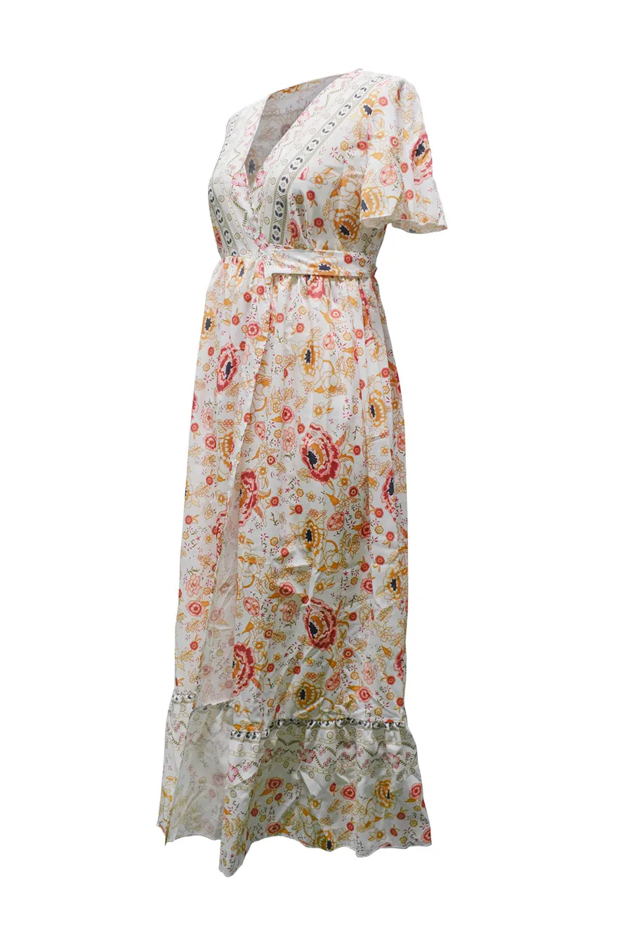 Gladiolus Bohemian Women Summer Dress Short Sleeve V Neck Floral Print Belt Tunic Split Sexy Beach Dresses Women 2019 Maxi Dress (17)