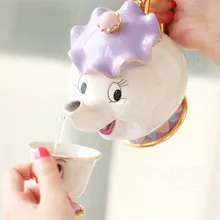 Лидер продаж, чайный набор с героями мультфильмов Красавица и чудовище, чайный горшок Mrs Potts, чашка с чипом, Cogsworth, кружка, 2 шт., один набор, прекрасный подарок, Прямая поставка