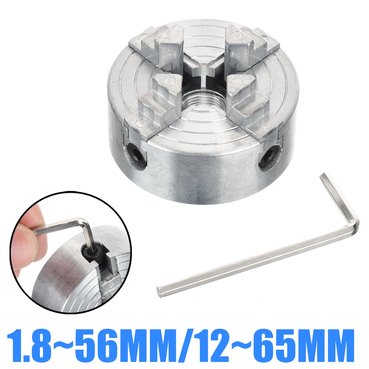 

Aluminum 4-Jaw Chuck Z011A Mini Collet Metal 4-Jaw Lathe Chuck Clamps 1.8~56mm/12~65mm M12 Thread