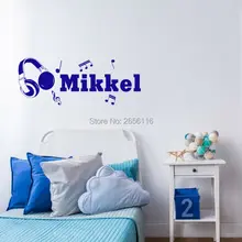 Personalized Kids Name Wall Sticker Creative Headphones Music Notes Decal