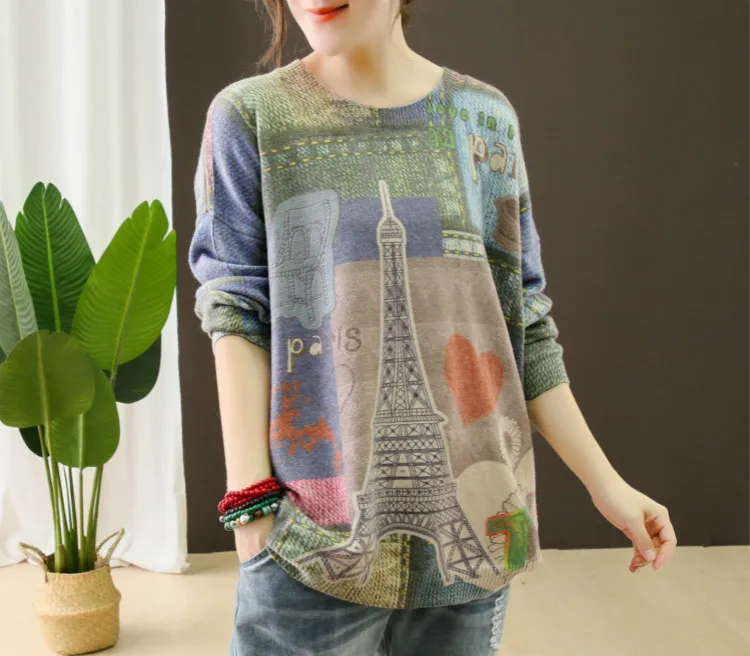 Max LuLu Зимняя мода корейский стиль Женская трикотажная одежда женские свободные свитера с длинными рукавами с принтом хлопковый пуловер