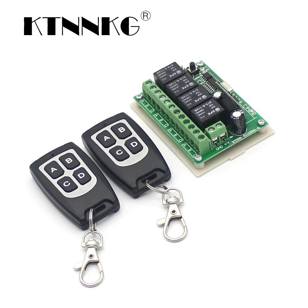 

DC12V 433MHz Relay Module Kit 4 Gang Universal Wireless Remote Control Switch Receiver and 2pcs Transmitter Drop Shipping Suport