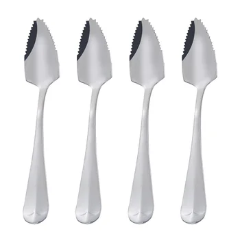 

4pcs Dessert Spoon Fruit Spoons with Serrated Edge Coffee Stirring Scoop Long Handle Spoon for Grapefruit Dessert Ice Cream