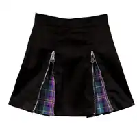 Summer Women Skirt Harajuku Punk Rock Gothic Style Plaid Stitching Love Letter Embroidery Zippers Decorative A Line Mini Skirt