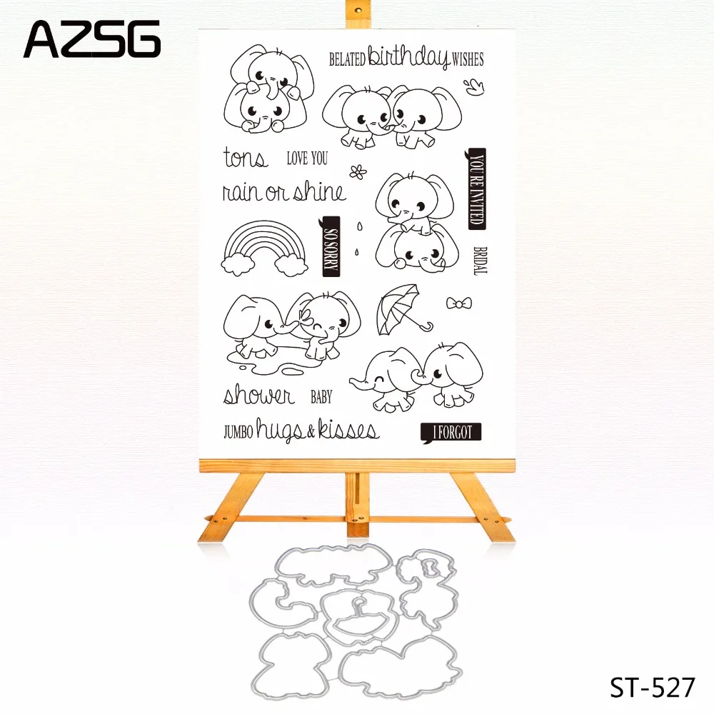 

AZSG Lovely Elephant Brother Clear Stamps and Cutting Dies Set for Scrapbooking Photo Album Card Making DIY Decoration Supply
