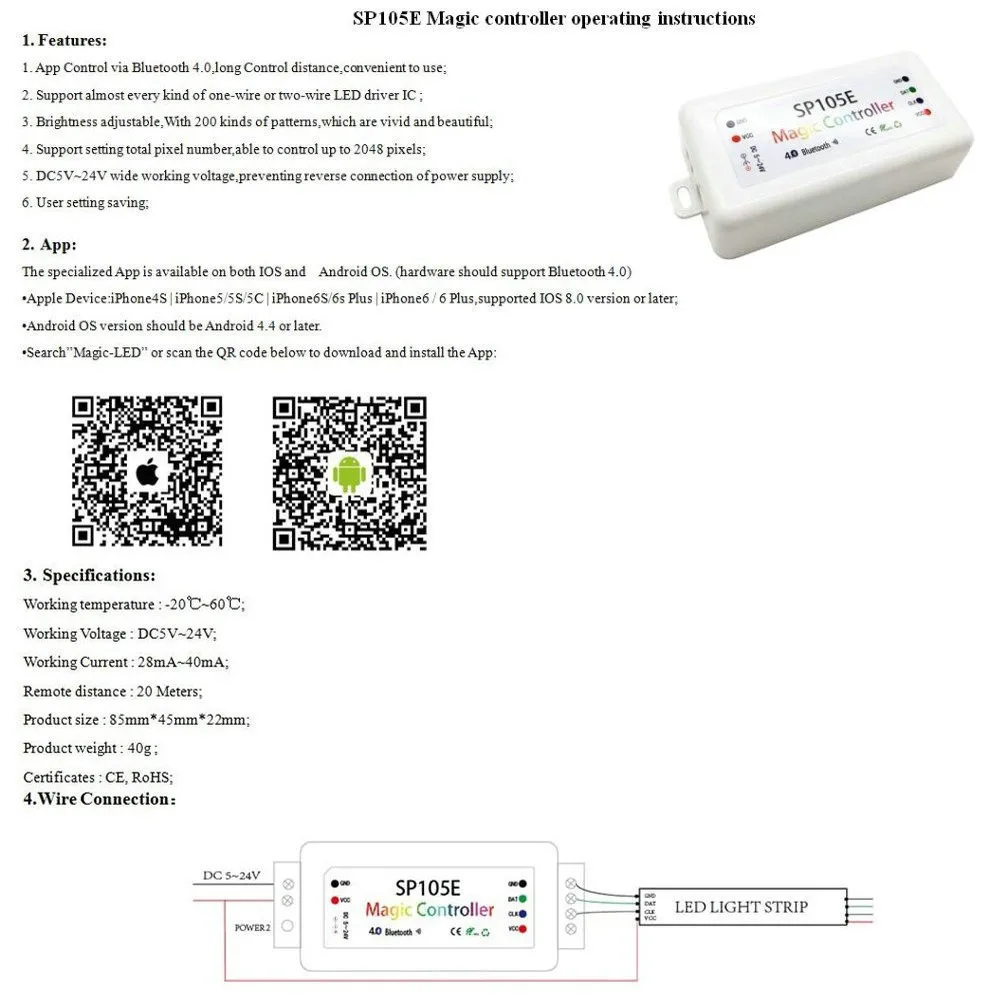 DC5-24V SP105E SP108E волшебный регулятор Bluetooth 2048 Пиксели для WS2811 2812 2801 6803 IC Светодиодные ленты Поддержка IOS/Android APP