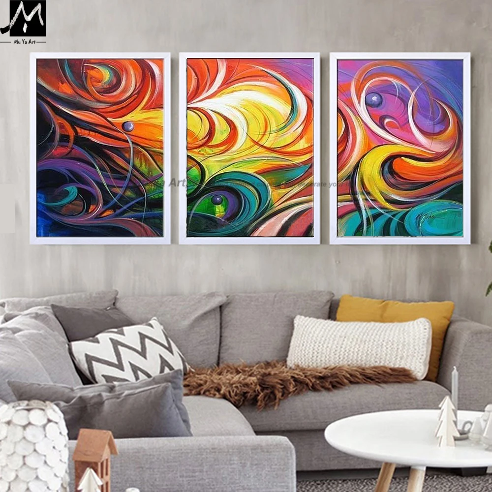 3 piece Cheap hand painted Modern abstract canvas wall art picture cuadros decorativos oil