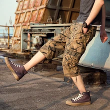 Летние мужские шорты Карго камуфляжные укороченные брюки мужские свободные повседневные мульти карман большие ярдов комбинезоны мужские шорты