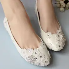 Цветок кружева свадебные туфли для женщин, цвета слоновой кости на плоской подошве сладкий сексуальный дизайн Последняя Мода Женская обувь на плоской подошве Свадебная обувь продаж