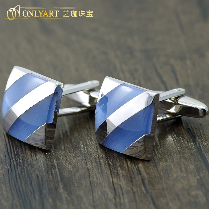 Classic Square Cuff Link Men Accessories Rhodium Plated Blue Lapis Stone Button Shirt Cufflink for Gift  Jewelry