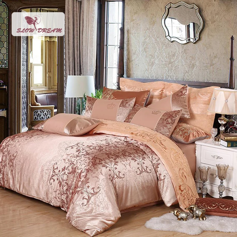 

SlowDream Bedding Set Euro Style Luxury Silk Duvet Cover Double Queen King Size Bed Linen Cotton Bedspread Adult Bed Sheet Set
