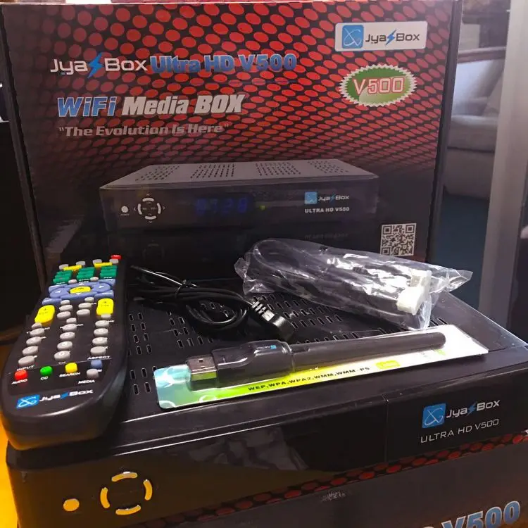 

Official Jyazbox Ultra HD v500 FTA satellite receiver with jb200 and wifi free shipping in 4-9 days