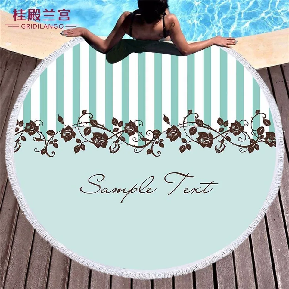 

Light Green Stripe Round Beach Towels Microfiber With Tassel Blue Dot Graffiti Bath Towels Picnic Mat Quick Drying Dropshipping