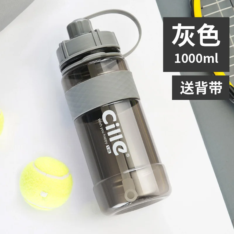 New Arrival 2000ml/3000ml Large Capacity Plastic bottle Sport Drinking bottle with strap Straw portable Water Bottle BPA Free - Цвет: 1000ml gray