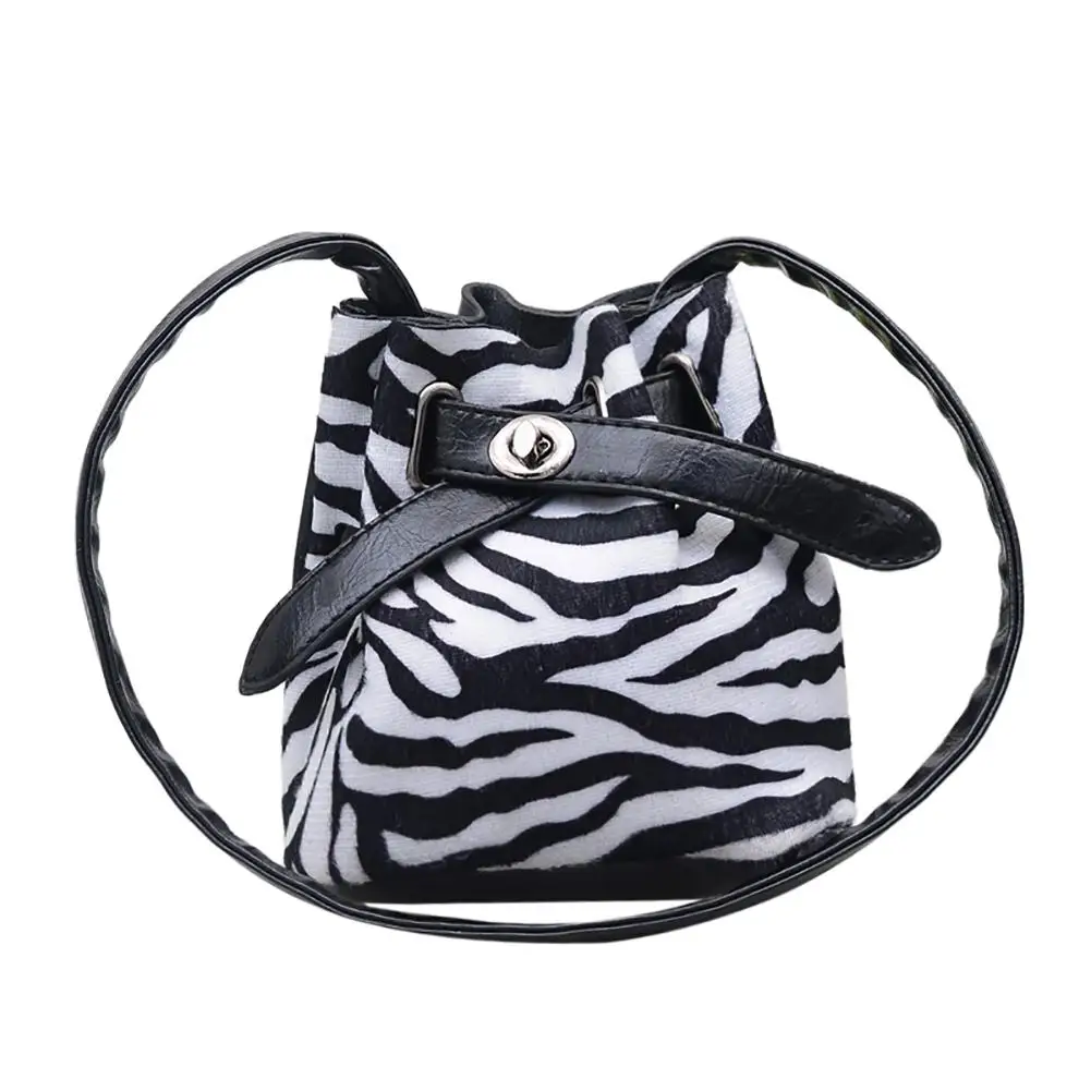 

Vintage Zebra Stripe/Leopard Print Girls Mini Bucket Crossbody Shoulder Bag