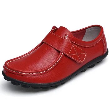 

Breathable Split Leather Mother Shoes Casual Women Hook & Loop Loafers Round Toe Women Flat Shoes Large Size 25-61 Pcd12