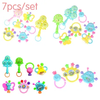 

Newborn Toddler Baby Shaking Bell Rattles Teether Toys Kids Hand Toys New 7Pcs