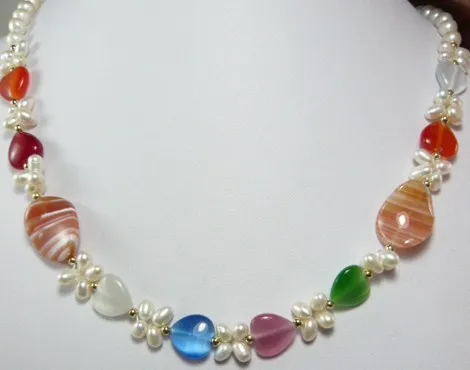 

Free shipping@@@@@ beautiful lady's pearl necklace decorated with shapes of stone 001 jewelry a