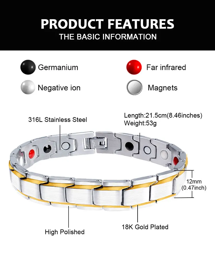 FINE4U B064 мужские браслеты для здоровья энергетический Магнитный германиевый браслет 316L из нержавеющей стали браслеты с подвесками для мужчин
