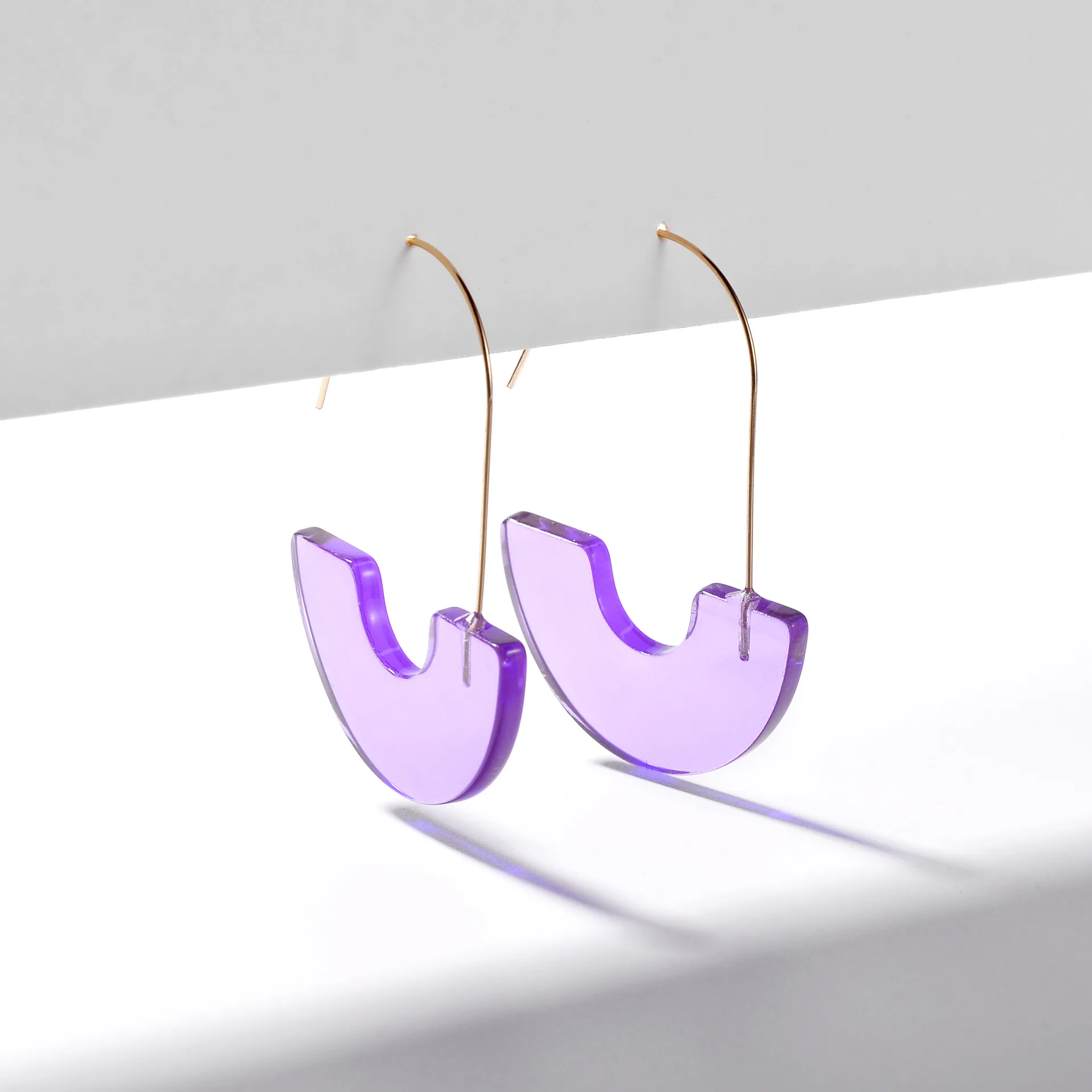 

Korean Fashion Resin Candy Color Translucent Earrings Leopard Acetate Acrylic Sheet U-shaped Earrings Metal Hook Dangle Jewelry