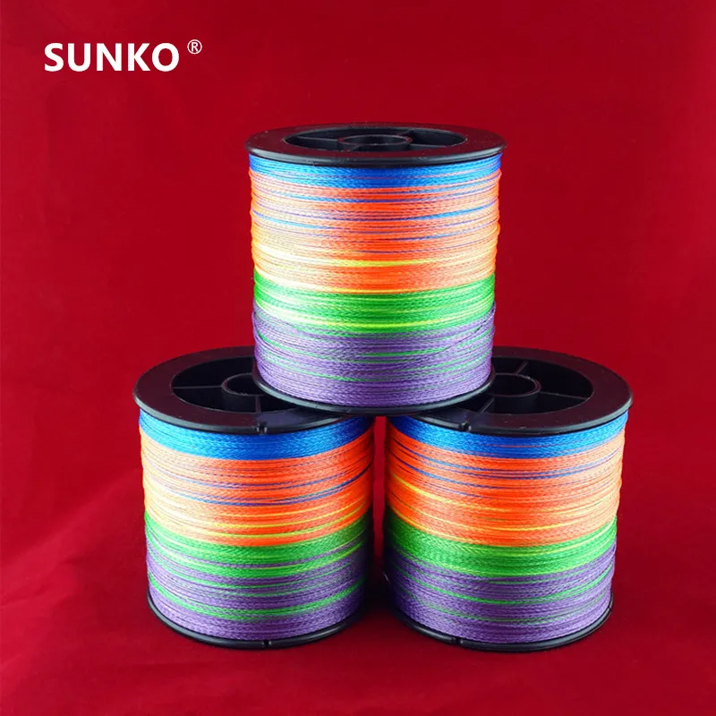 بما فيه الكفاية 300 متر SUNKO العلامة التجارية 8 10 20 30 40 50 60 70LB سوبر قوي الياباني الملونة مولتيفيلامنت PE المواد مضفر خيط صنارة الصيد