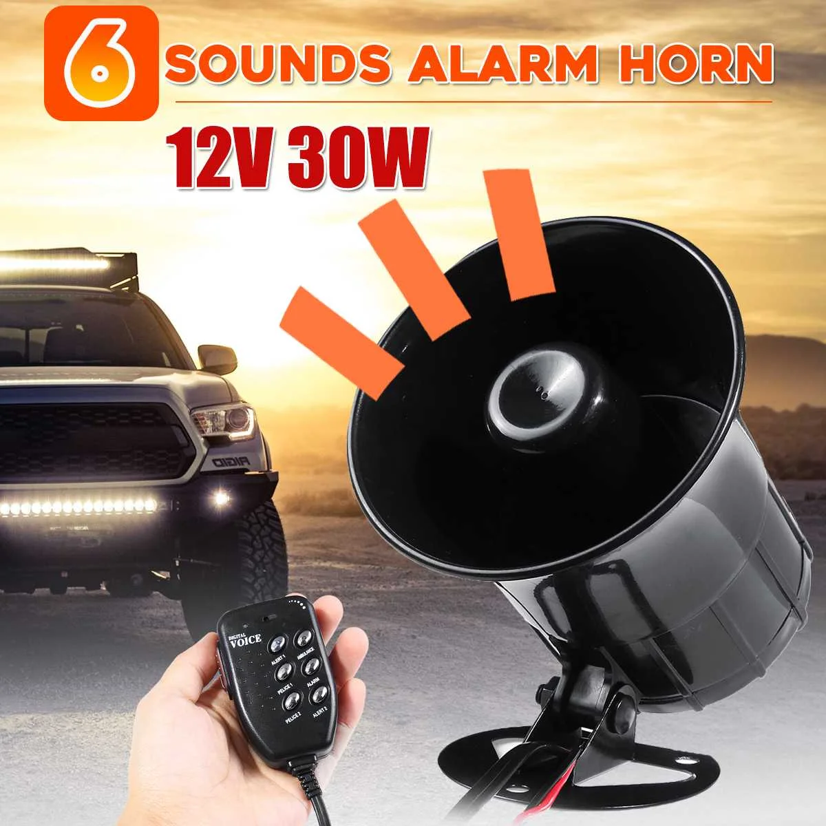 

12V 6 Sounds Car Security Warning Alarm Speaker Motorcycle MotorBike Fire-Ambulance-Siren Horn Speaker Loudspeaker